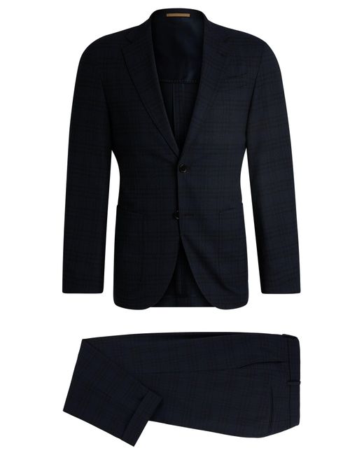 Boss Blue Slim-fit Suit In A Checked Wool Blend for men