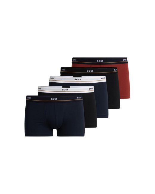 Boss Black Five-pack Of Stretch-cotton Trunks With Logo Waistbands for men