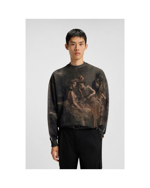HUGO Black Oversized-Fit Sweatshirt With Ballerina Print for men