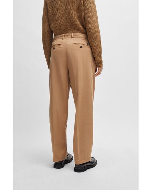 Boss Brown Relaxed-fit Trousers With Pleat Front for men