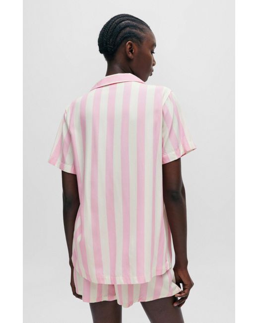 HUGO Pink Gemustertes Pyjama-Hemd mit rotem Logo-Label