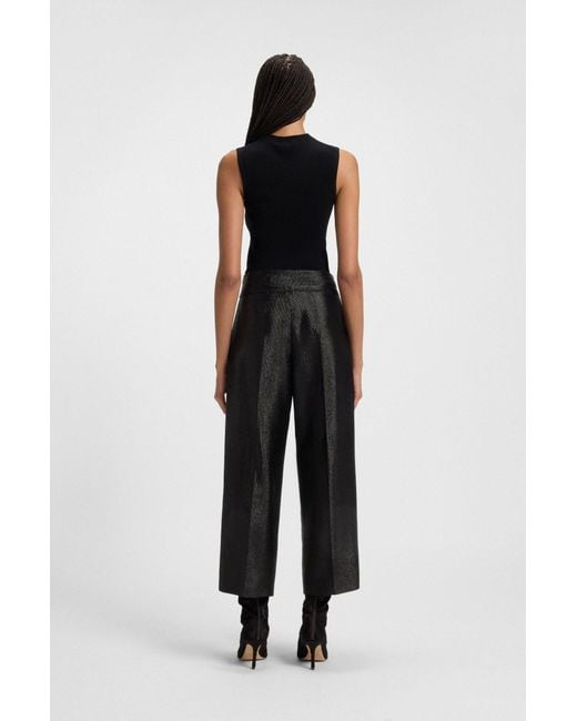 Boss Regular-Fit Broek Met Iets Korte, Wijde Pijpen in het Black