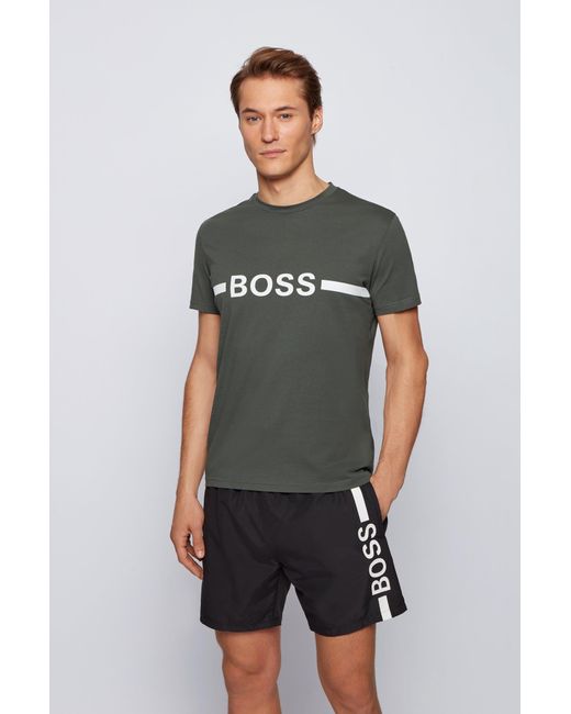 Overlevelse kantsten billede BOSS by HUGO BOSS Slim-fit T-shirt In Upf 50+ Cotton With Logo in Dark Green  (Green) for Men - Lyst
