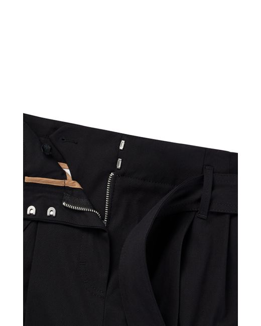 Boss Black Tapered-fit Wide-leg Trousers With Fabric Belt