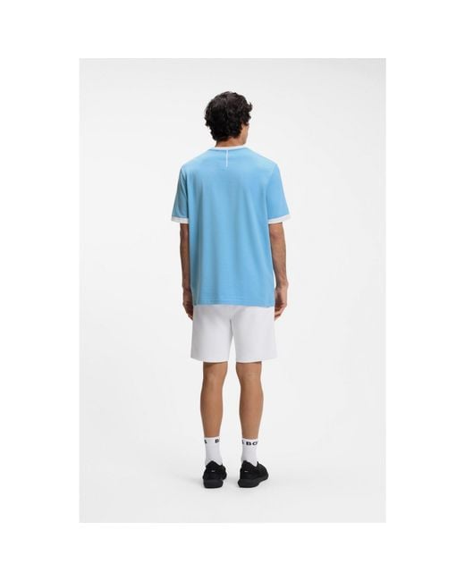 Boss Blue Stretch-Cotton T-Shirt With Country Flag And Logo for men