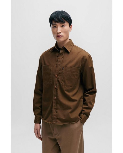 Boss Brown Relaxed-fit Overshirt In Heavy Cotton Twill for men