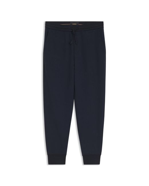 Boss Blue Cotton-Wool Blend Trousers With Alcantara Details for men