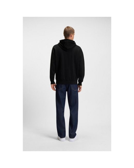 HUGO Blue Cotton-Terry Hoodie With Logo Patch for men