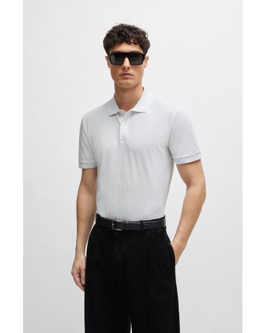 Boss White Regular-fit Polo Shirt In Cotton Piqué for men