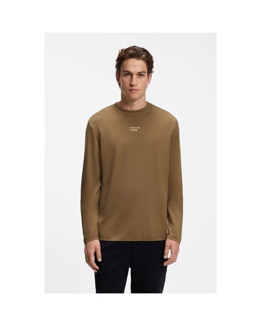 Boss Brown Porsche X Long-Sleeved T-Shirt With Gloss Logo for men