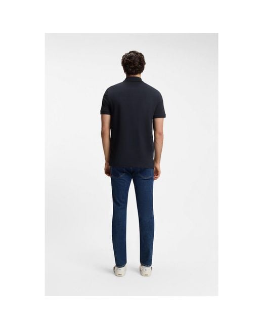 Boss Black Stretch-Cotton Slim-Fit Polo Shirt With Logo Patch for men