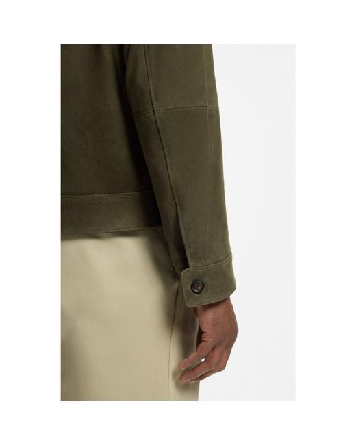 Boss Green Suede Leather Jacket With Zip Closure for men