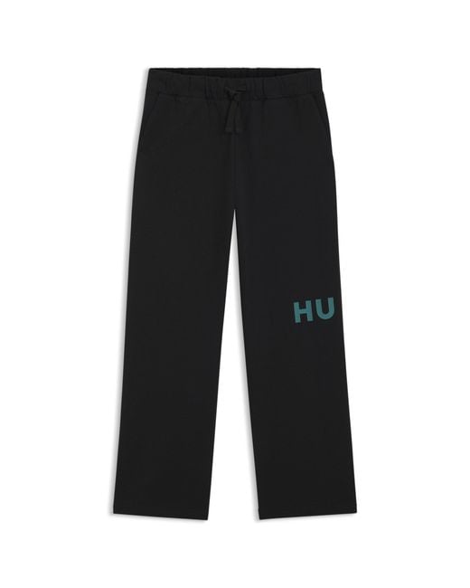 HUGO Black Cotton-Terry Tracksuit Bottoms With Logo Print for men