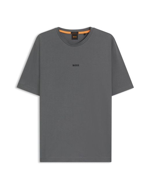 Boss T-Shirt Aus Stretch-Baumwolle Mit Kontrast-Logo in Gray für Herren