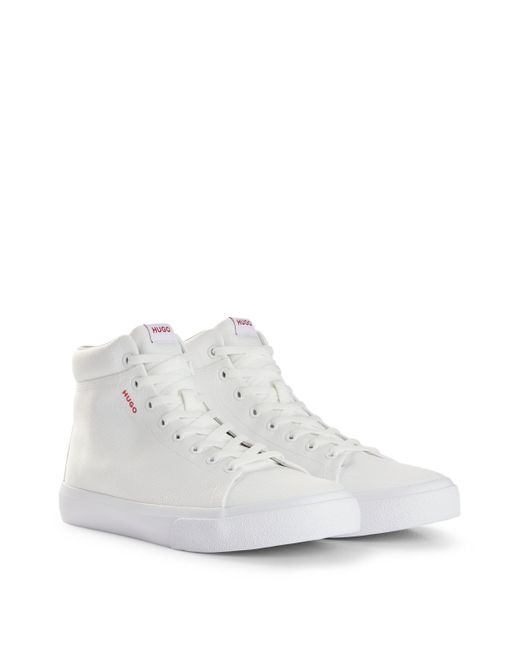 HUGO Hightop Sneakers aus Canvas mit rotem Logo-Patch in White für Herren