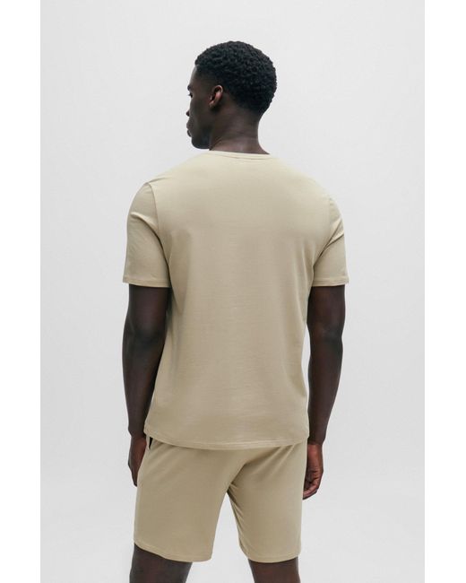 Boss Natural Stretch-cotton Pyjama T-shirt With Logo Print for men