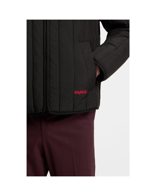 HUGO Black Quilted Jacket With Logo Detail for men