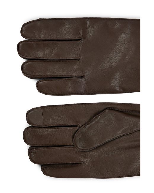 BOSS by HUGO BOSS Leather Gloves With Metal Logo Lettering in Brown for