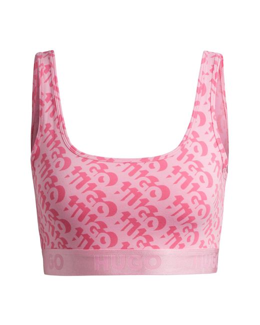HUGO Pink Stretch-cotton Bralette With Repeat Logos