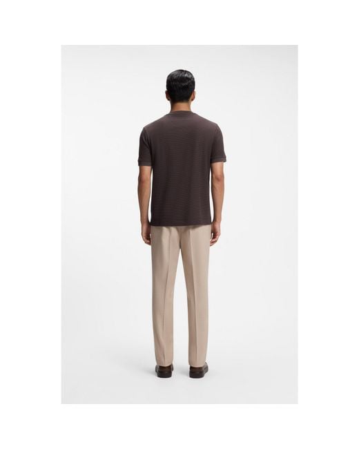 Boss Brown Cotton T-Shirt With Two-Tone Piqué Structure for men