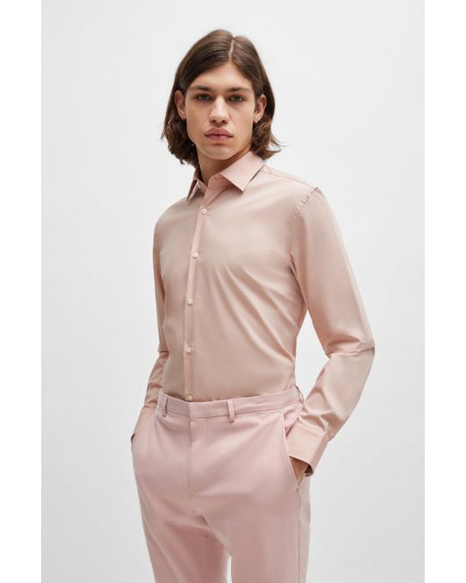HUGO Slim-Fit Hemd aus bügelleichter Baumwoll-Popeline in Pink für Herren
