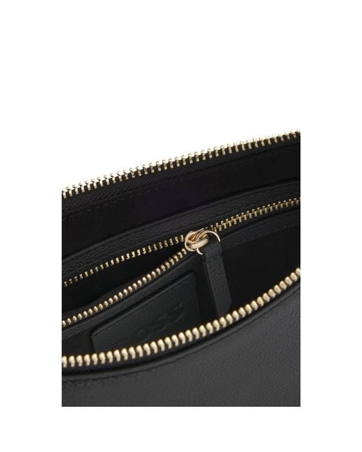 Boss Black Leather Shoulder Bag With Double B Monogram