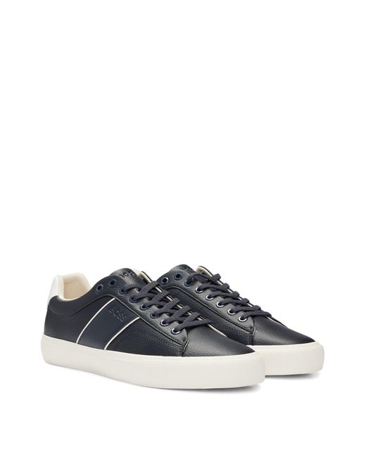 Boss Blue Faux-leather Trainers With Plain And Grained Textures for men