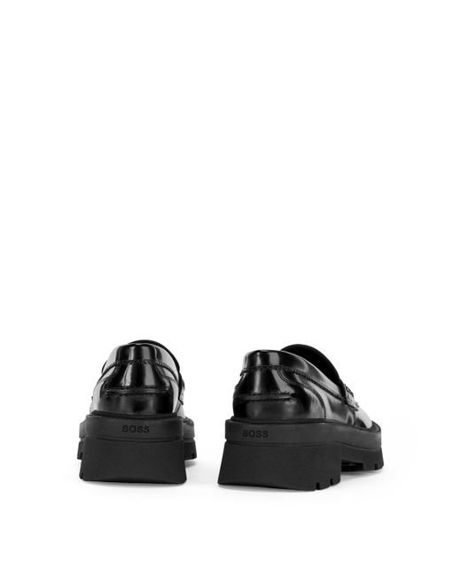 BOSS by HUGO BOSS Chunky-sole Penny Loafers In Italian Leather in Black |  Lyst