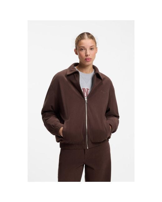 HUGO Brown Oversized-Fit Corduroy Jacket With Script Logo