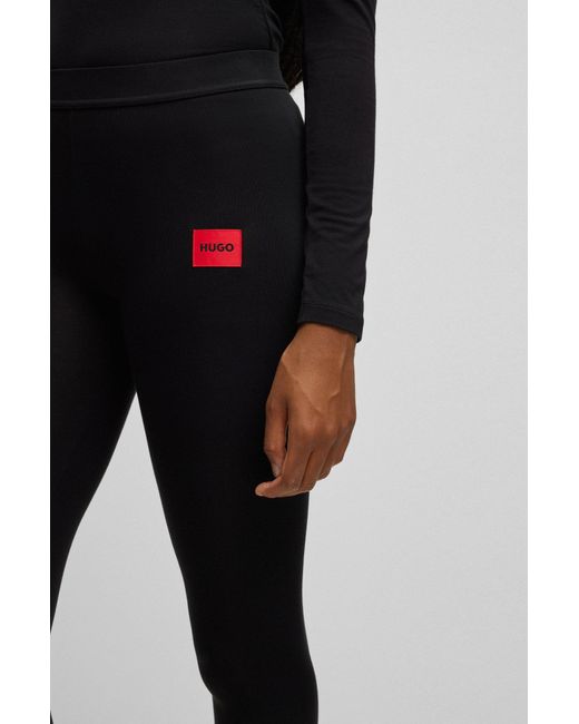 HUGO Black Thermal leggings With Red Logo Label