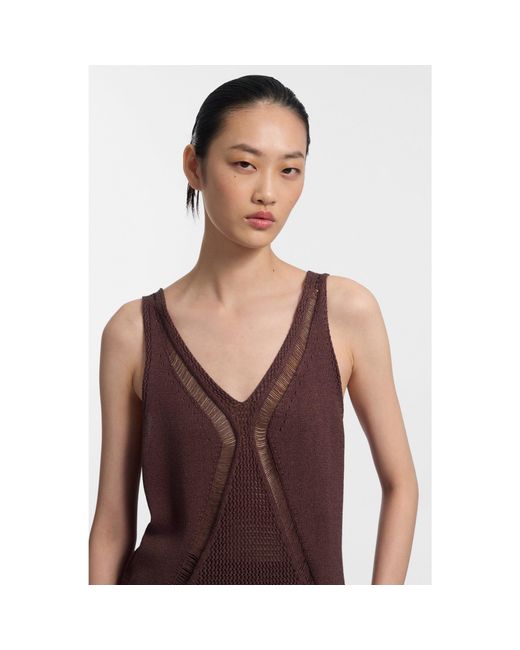Boss Brown Knitted Top With Mixed Structures