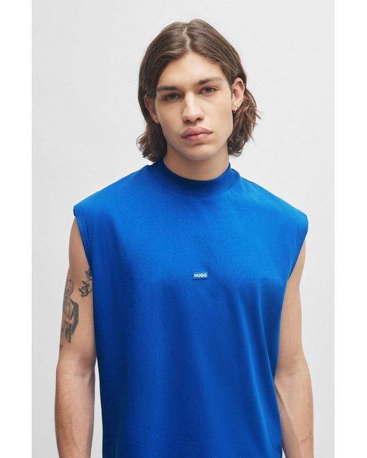 HUGO Sleeveless Cotton-jersey T-shirt With Blue Logo Label for men