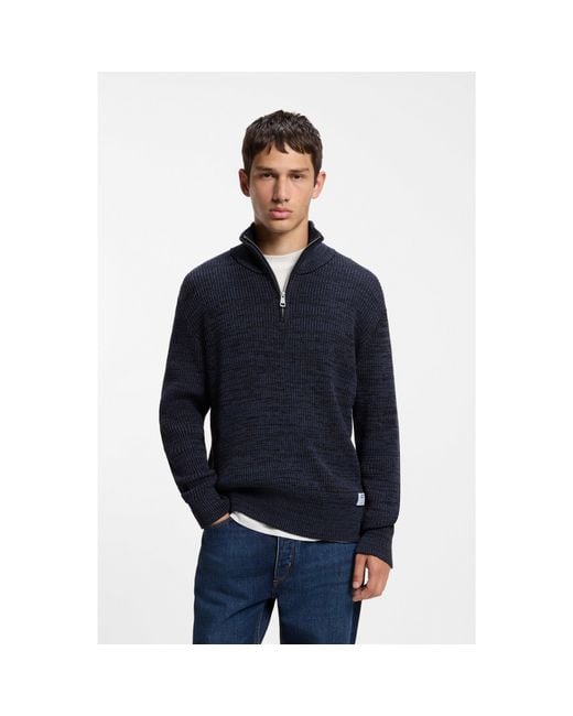 HUGO Blue Relaxed-Fit Zip-Neck Sweater With Mouliné Texture for men