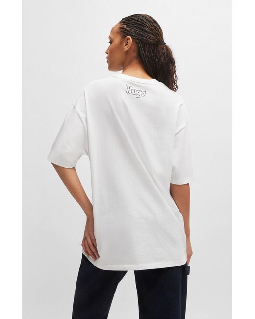 HUGO White Cotton-jersey T-shirt With Seasonal Graphic Print
