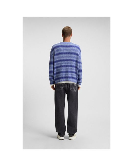 HUGO Blue Oversized-Fit Sweater With Ombré Stripes for men
