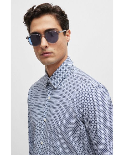 Boss Regular-fit Overhemd Van Hoogwaardig Stretchmateriaal Met Print in het Blue voor heren
