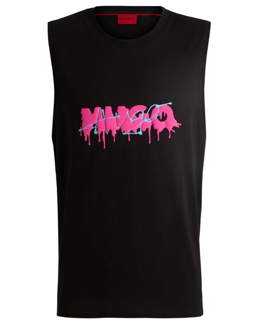 HUGO Black Cotton-jersey Sleeveless T-shirt With Seasonal Logo for men