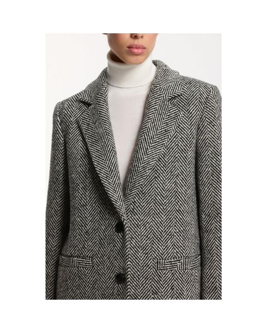 HUGO Gray Relaxed-Fit Coat With Herringbone Pattern