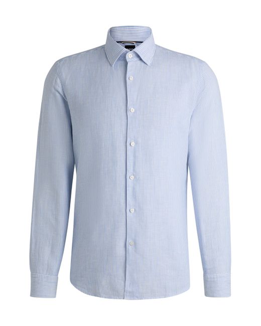 Boss Casual-fit Gestreept Overhemd Van Katoen En Linnen in het Blue voor heren