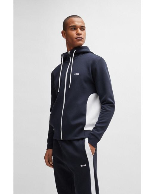 Boss Blue Stretch-cotton Tracksuit With Fabric Contrasts for men