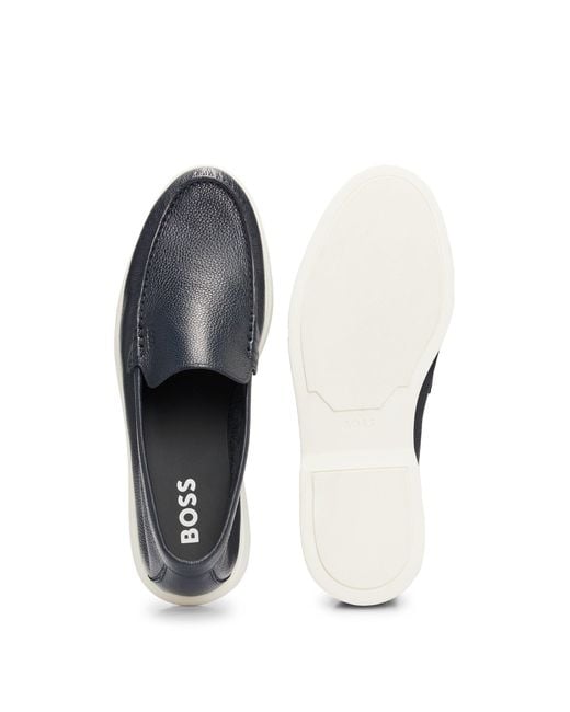 Boss Multicolor Tumbled-leather Loafers With Contrast Outsole for men