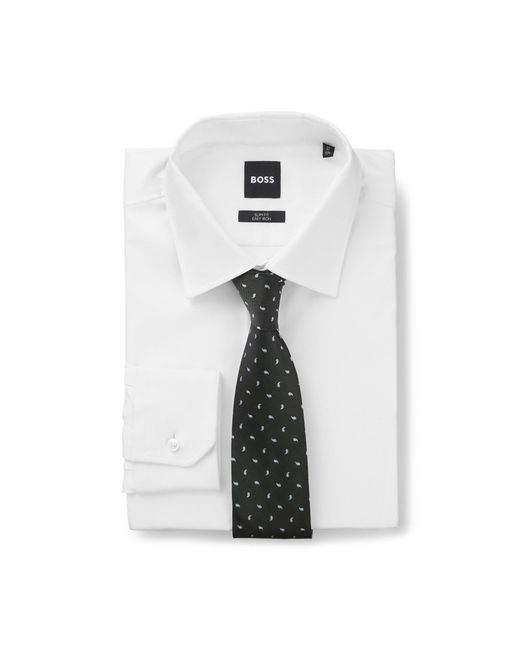 Boss Black Silk Tie With Micro Paisley Pattern for men
