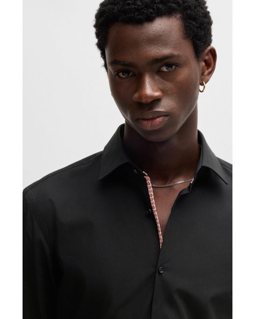 HUGO Slim-fit Overhemd Van Gemakkelijk Te Strijken Katoenen Popeline in het Black voor heren
