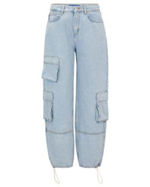 Jean Cargo Ample En Denim De Coton HUGO en coloris Blue