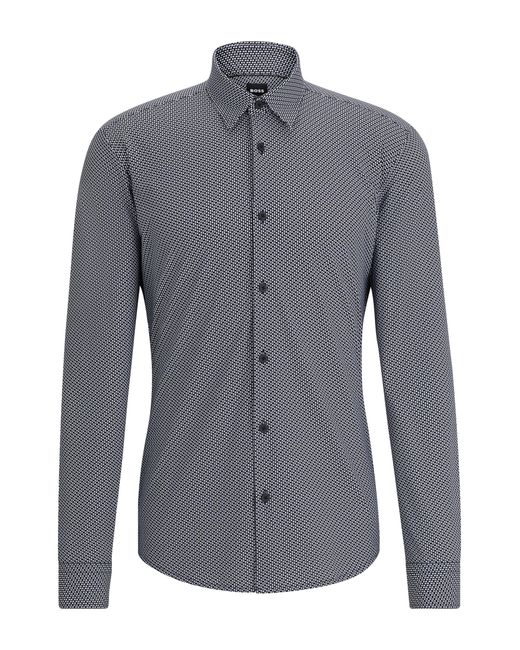 Boss Gray Slim-fit Shirt In Printed Performance-stretch Fabric for men