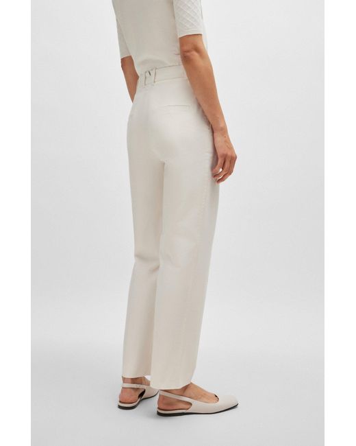 Boss White Regular-fit Trousers In Cotton, Silk And Stretch