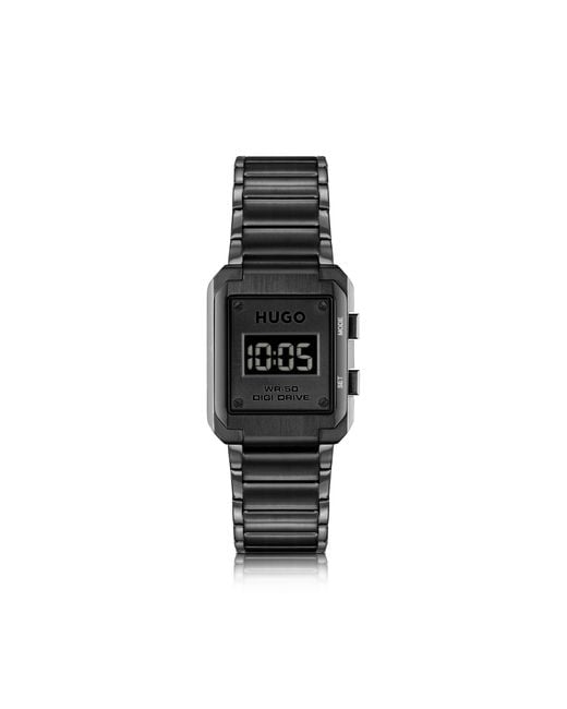 HUGO Black Link-Bracelet Digital Watch With Dial for men