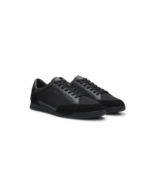 Boss Black Mixed-Material Trainers With Stitched Detailing for men