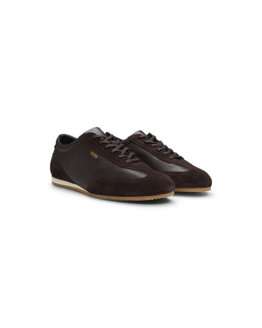 Boss Black Leather Trainers With Suede Trims for men