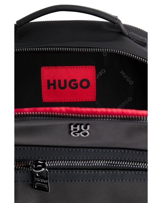 HUGO Black Multi-pocket Backpack With Stacked Logo for men